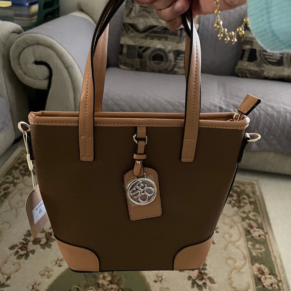 Women’s Brown /Tan Leather Bag with Gold Logo Charm SECOSANA
